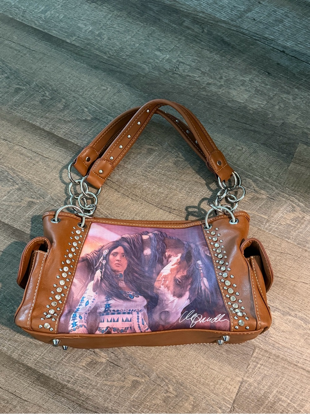 Montana West Concealed Carry Studded Shoulder Bag Purse Printed Native American